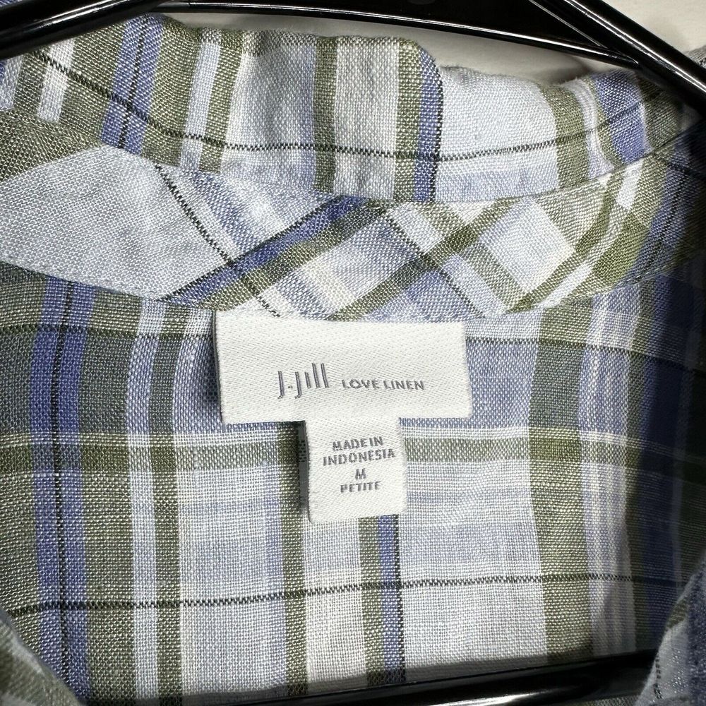 Women's J. Jill Size MP Love Linen Love Sleeve Plaid‎ Tunic Pockets - Picture 3 of 4